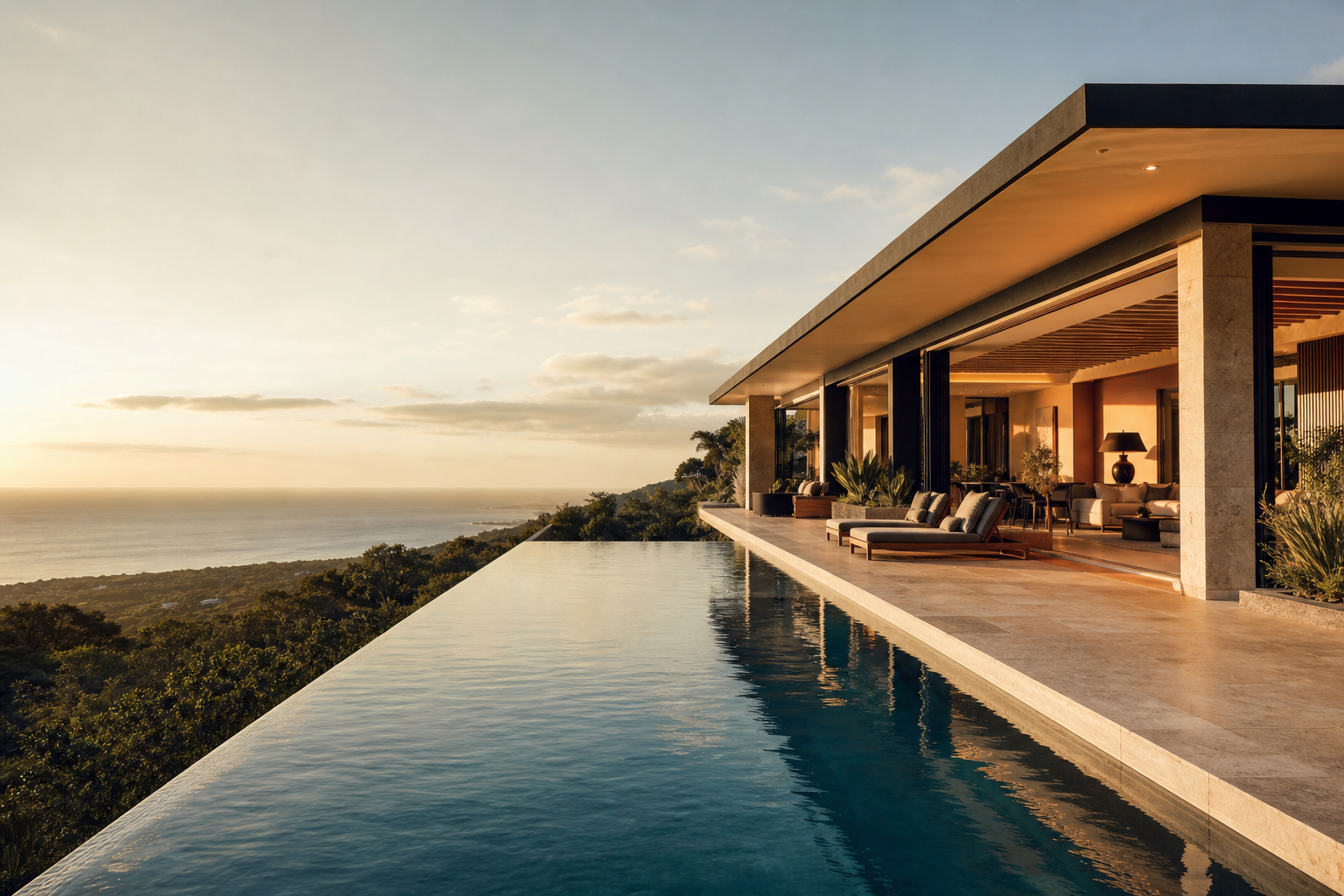 Villa contemporaine avec piscine à débordement face à la mer